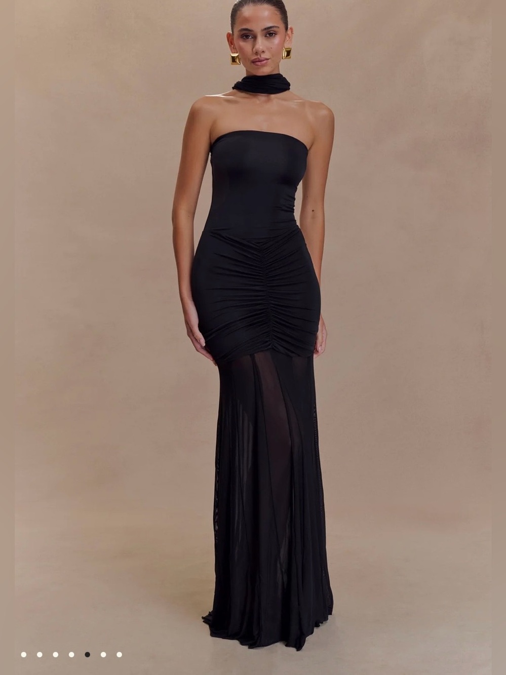Meshki Caspian Slinky And Mesh Off Shoulder Maxi Dress in Black - Picture 5 of 11